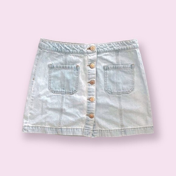 Forever 21 Denim Mini Skirt Light Wash Blue Button Front Y2K Womens Size Large - Picture 1 of 8